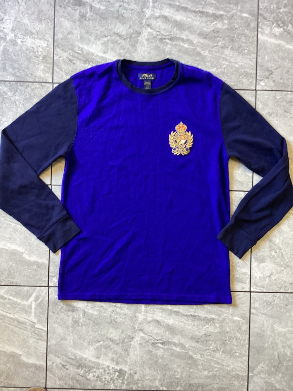 Polo Ralph Lauren Mens Royal Blue Navy Waffle Knit Thermal Crest Sleep Shirt L